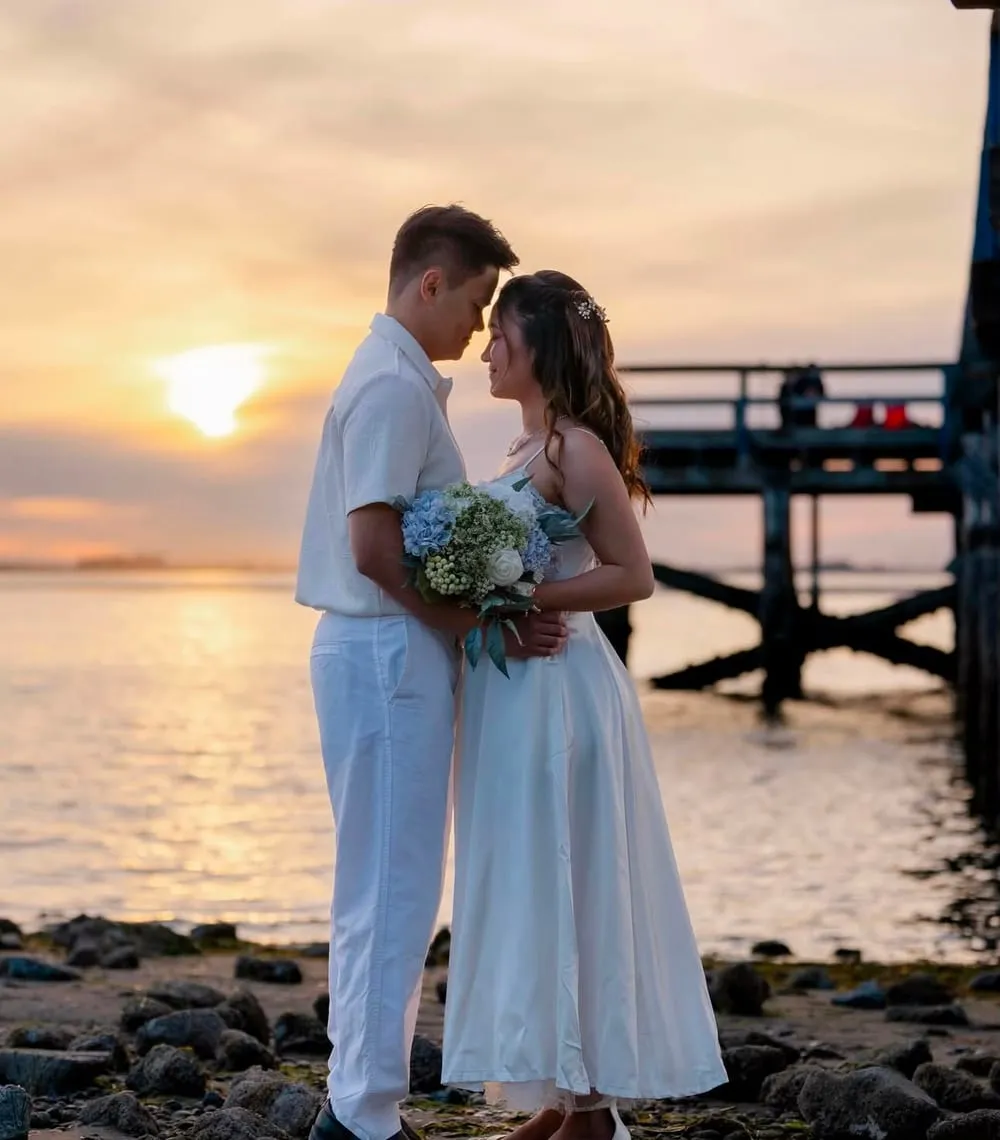 Ceejae and Nathan at sunset on their wedding day